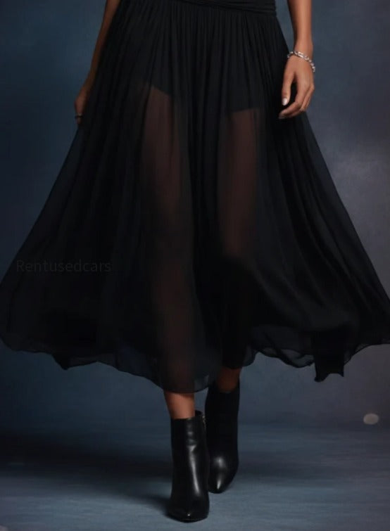 boho-western-black-stretchy-maxi-dress-with-sheer-skirt