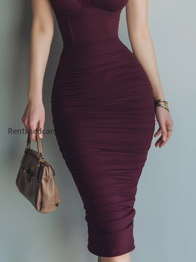 elegant-keyhole-collar-hip-midi-dress-with-lace