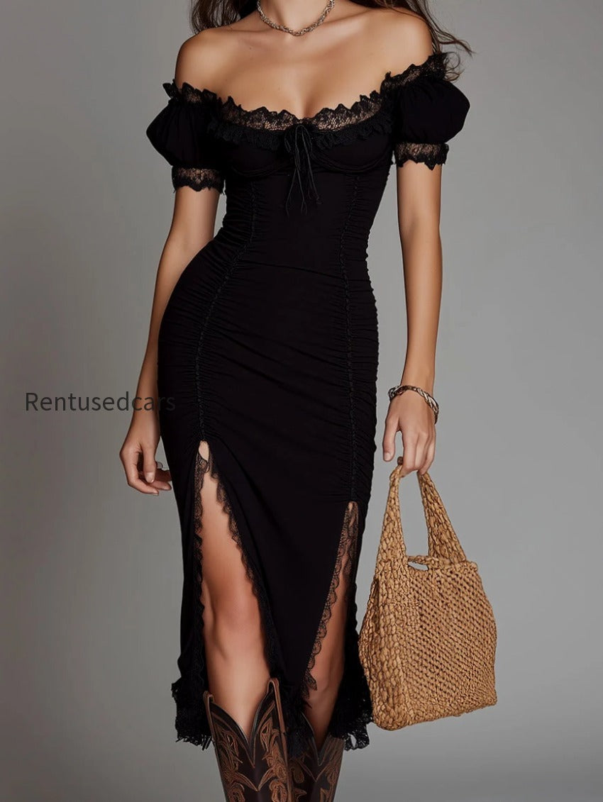 off-the-shoulder-midi-dress-with-lace-trimmed-slit-hem